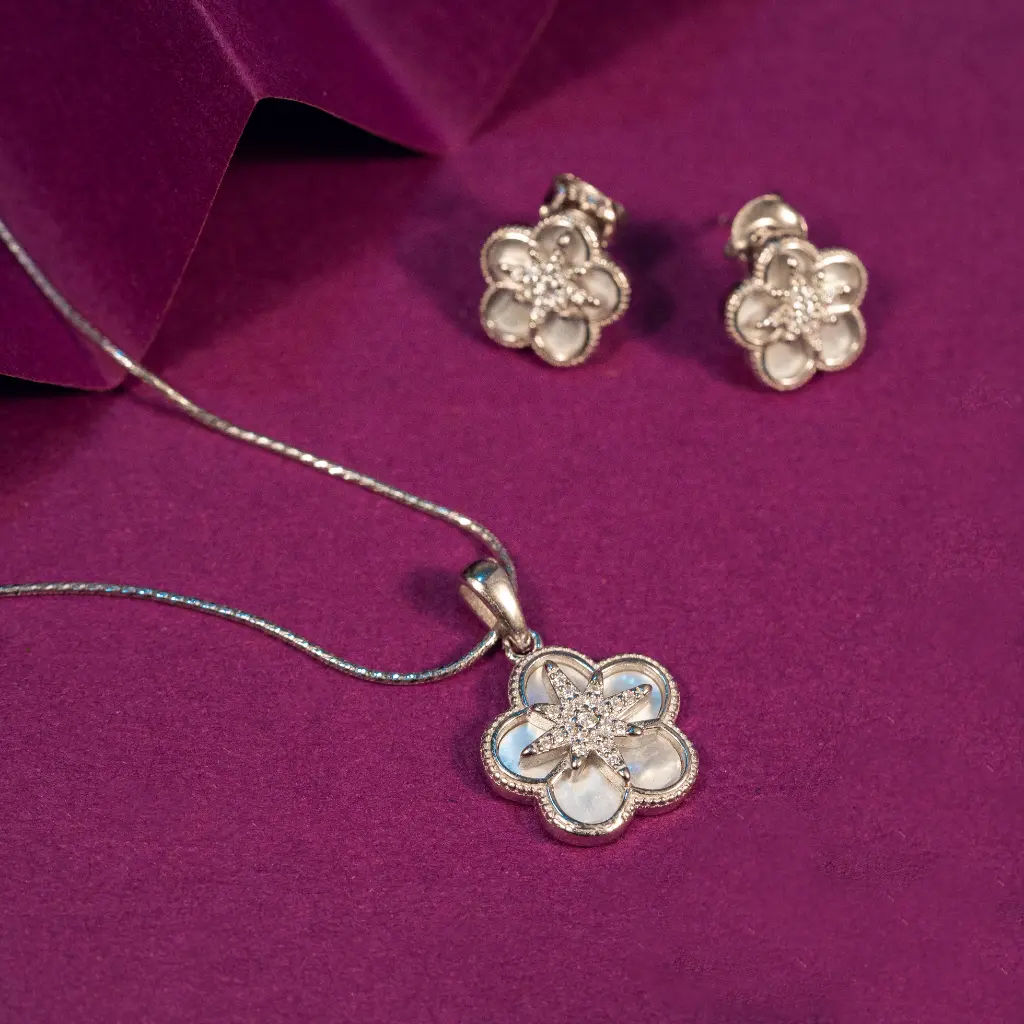 [PN1013-flower] MOP Flower Pendant set