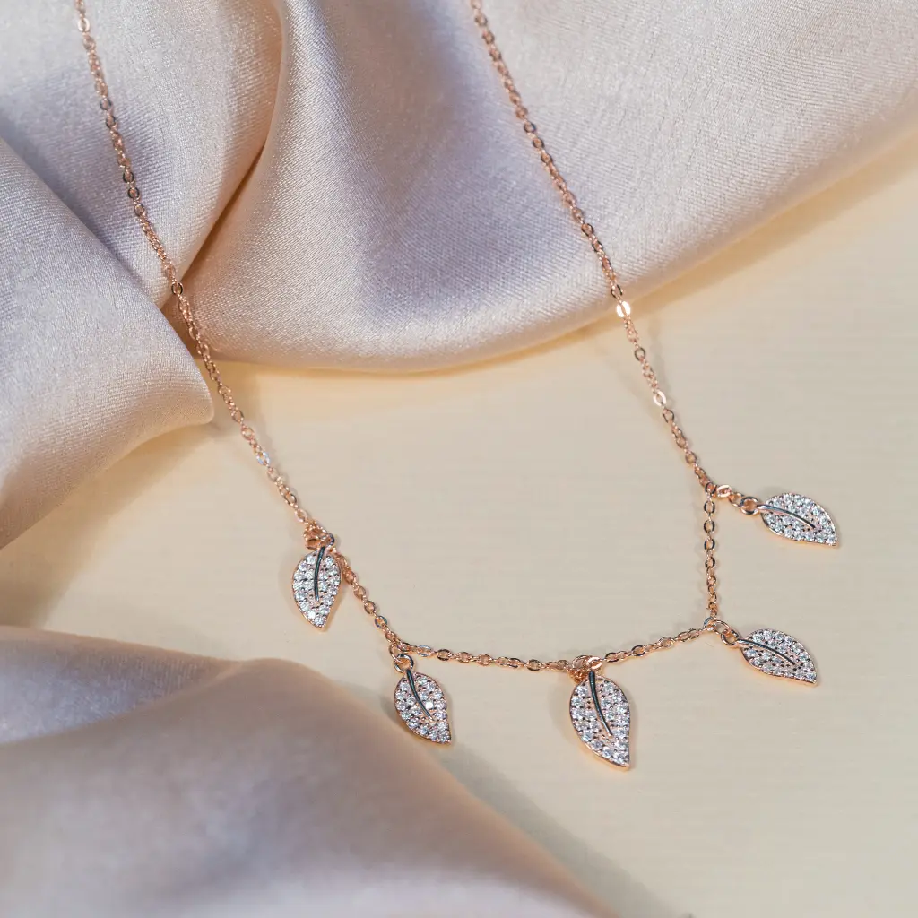 [C0002-Leaf(RG)] Leaf charms Necklace (Rose Gold)