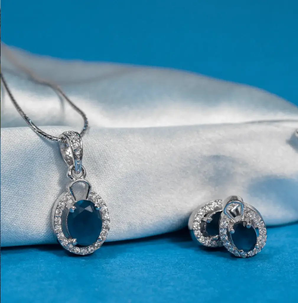 [PN1003] Blue stone pendant set