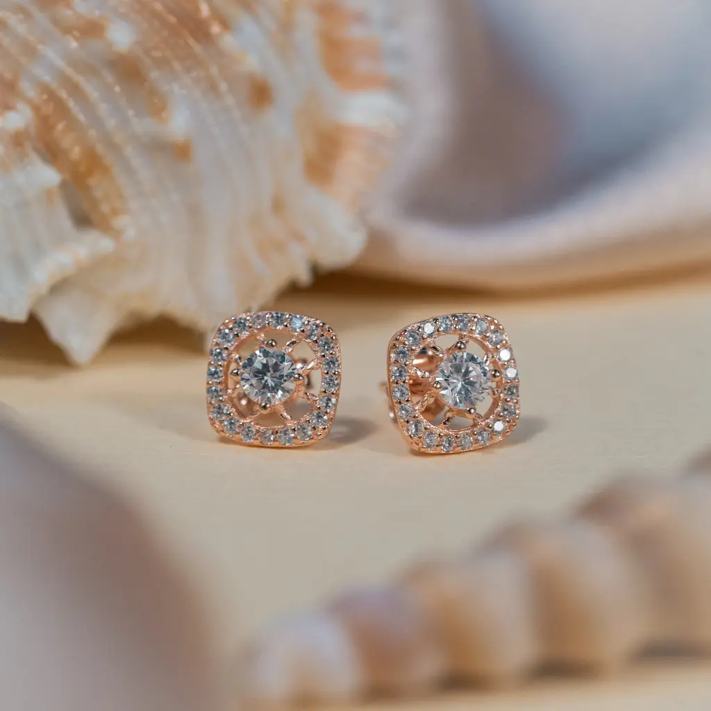 [T008(RG)] Square cz stone studs (Rose Gold)