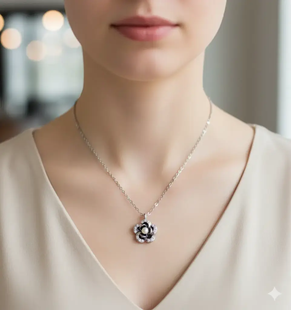 Black flower Pearl Chain Pendant