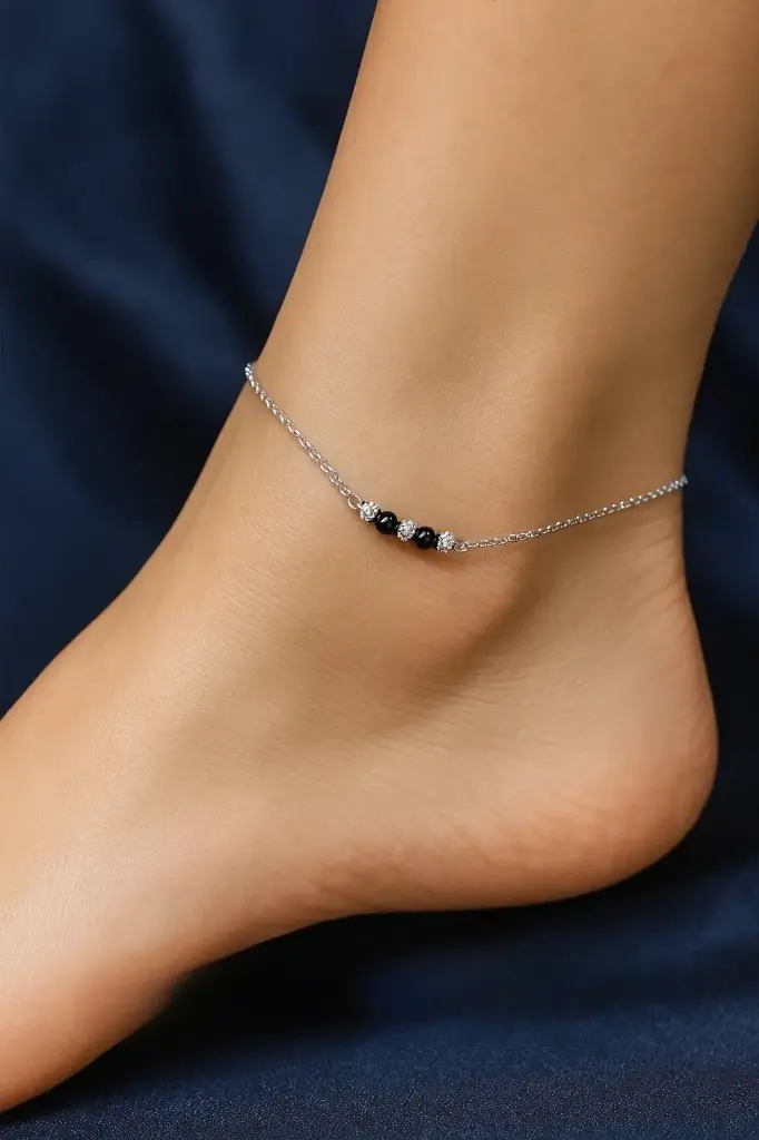 Black beads Anklet Single