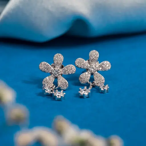 [T002-Flower2] Flower studs with drop